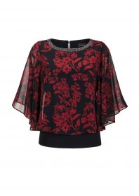 GOLDNER Satinbluse »Kurzgröße Florale Printbluse, U-Boot-Ausschnitt« Glitzersteinchen
