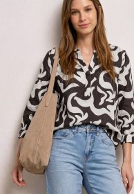STREET ONE Druckbluse Sommerbluse mit Split Neck aus Leinenmix