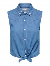 ONLY Jeansbluse »ONLBRIAR S/L PEARL KNOT SHIRT DNM QYT« Baumwolle