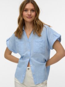 Vero Moda Kurzarmbluse »VMTHILDE SS SHIRT WVN NOOS« Baumwolle, Kurzarm mit Riegel, hinten etwas länger als vorn