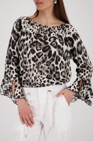 Monari Langarmbluse »Bluse Leodruck allover« Regular fit mit Leomuster