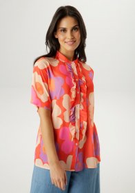 Aniston SELECTED Chiffonbluse kleiner Stehkragen und längs verlaufende Volants - NEUE KOLLEKTION