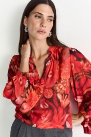 RICHROYAL Langarmbluse mit Blumenprint, V-Ausschnitt, lockere Passform