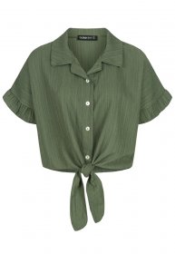CLOUD 5IVE Klassische Bluse »CLOUD 5IVE Crop Bluse mit Knopfleiste und Knoten«