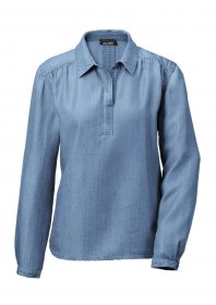 GOLDNER Klassische Bluse »Kurzgröße Denimbluse mit offenem Hemdkragen« Manschette