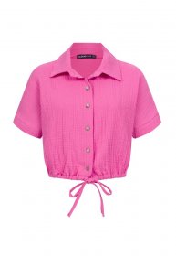 CLOUD 5IVE Klassische Bluse »CLOUD 5IVE Cropped Baumwoll Bluse mit Knopfleiste & Tunnelzug«