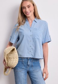 STREET ONE Hemdbluse Gestreifte Sommerbluse mit Turn-Up-Details