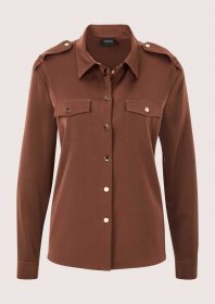 MADELEINE Hemdbluse »Hemdbluse Jerseybluse mit Brusttaschen« Hemdbluse mit aufgesetzter Brusttasche mit Klappe und Druckknopf und Zieriegel an der Schulter