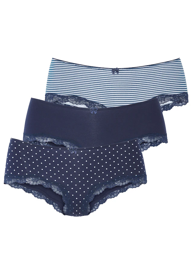 LASCANA Panty 3er-Pack,aus elastischer Baumwolle mit zarter Spitze
