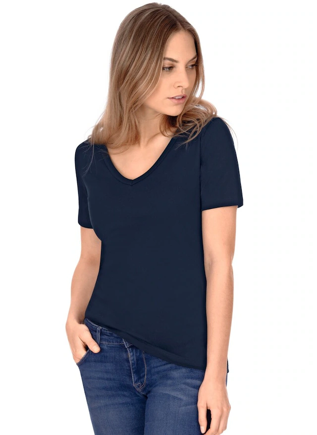 Trigema T-Shirt »TRIGEMA V-Shirt aus Baumwolle/Elastan« 1 Stk.