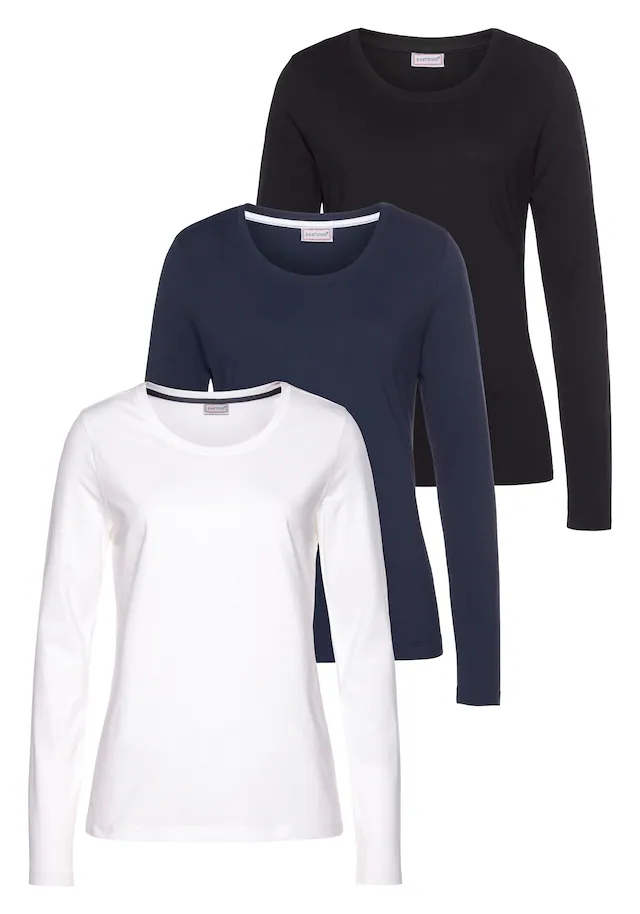 Eastwind Langarmshirt 3er-Pack,Langarm,im Basic-Stil,Rundhalsausschnitt,aus Baumwolle