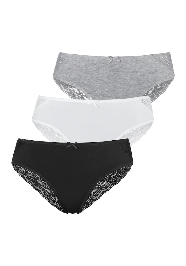 Vivance Brasilslip 3er-Pack,aus elastischer Baumwolle mit breiter, floraler Spitze