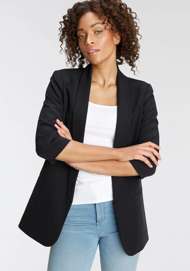 ONLY Kurzblazer »ONLELLA – Femininer Blazer mit 3/4-Ärmeln und Raffung« regular fit, casual, Web, Kunstfaser, V-Ausschnitt