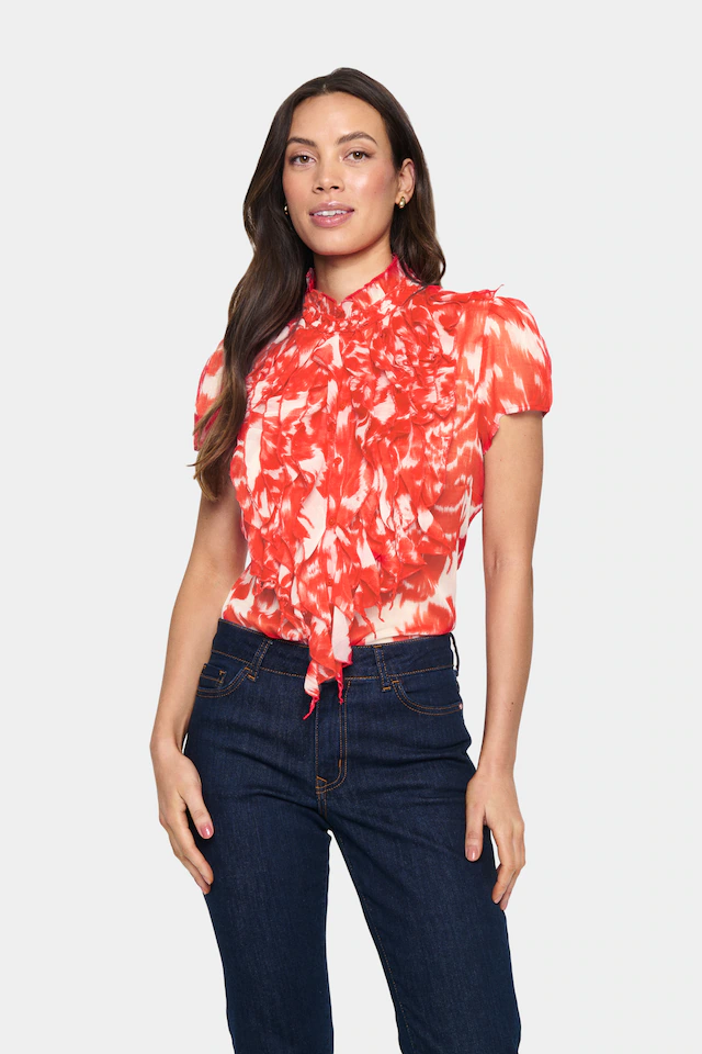Saint Tropez Rüschenbluse »LiljaSZ Crinkle SS Shirt« Kunstfaser, Regular fit