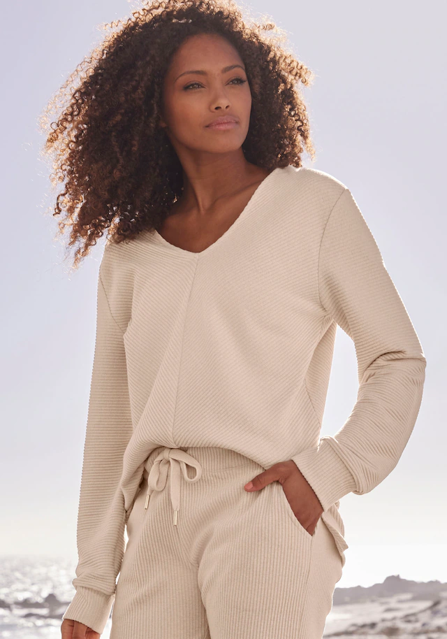 s.Oliver Sweatshirt , Langarmshirt mit V-Ausschnitt und weiche Rippbündchen, Loungewearn