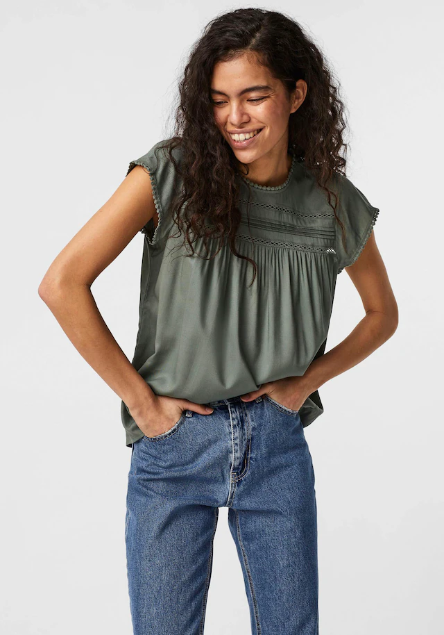 Vero Moda Kurzarmbluse »VMDEBBIE PLEAT S/L TOP GA NOOS« Viskose, regular fit