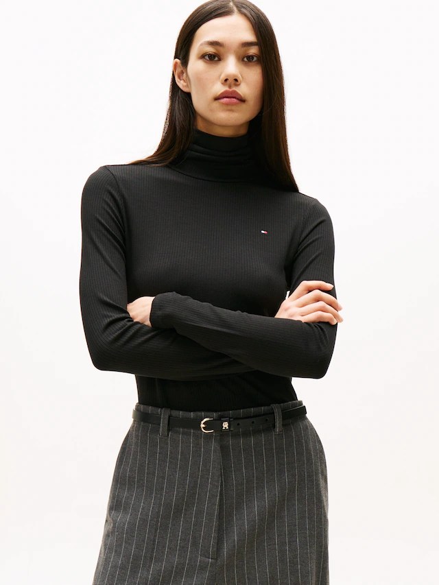 Tommy Hilfiger Langarmshirt »SLIM 5X2 RIB ROLL-NK LS« in gerippter Struktur