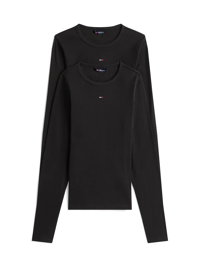 Tommy Jeans Langarmshirt »TJW 2PACK SLIM ESSENTIAL RIB LS« Packung, 2er-Pack, 2 Stk. in Rippoptik, mit Logostickerei