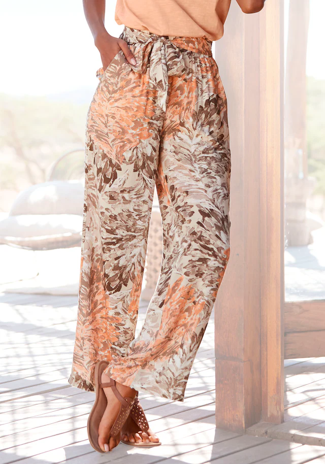LASCANA Palazzohose mit Blumendruck, sommerliche Stoffhose mit Taschen, Strandhose