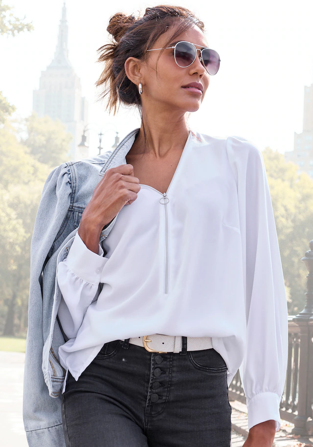 LASCANA Langarmbluse mit Reißverschlussdetail, elegante Damenbluse