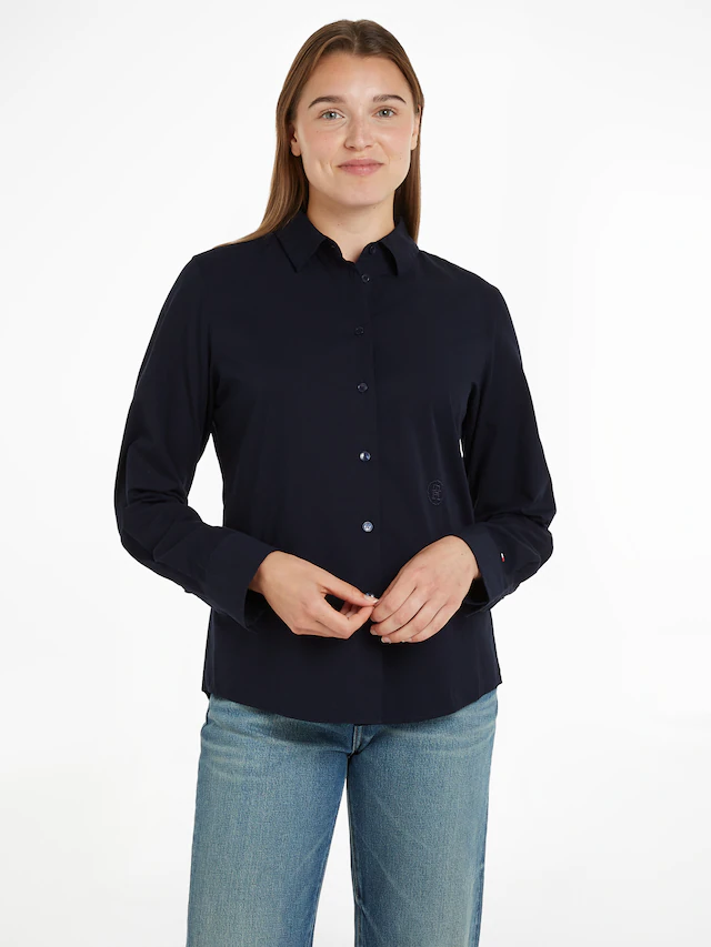 Tommy Hilfiger Hemdbluse »ESS POPLIN REGULAR SHIRT« mit Popeline, gesticktem Tommy Hilfiger Logo