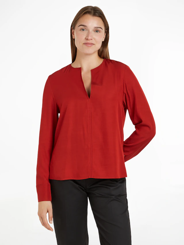 Tommy Hilfiger Klassische Bluse »VISCOSE REGULAR V-NECK LS BLOUSE« mit Tommy Hilfiger Flagge
