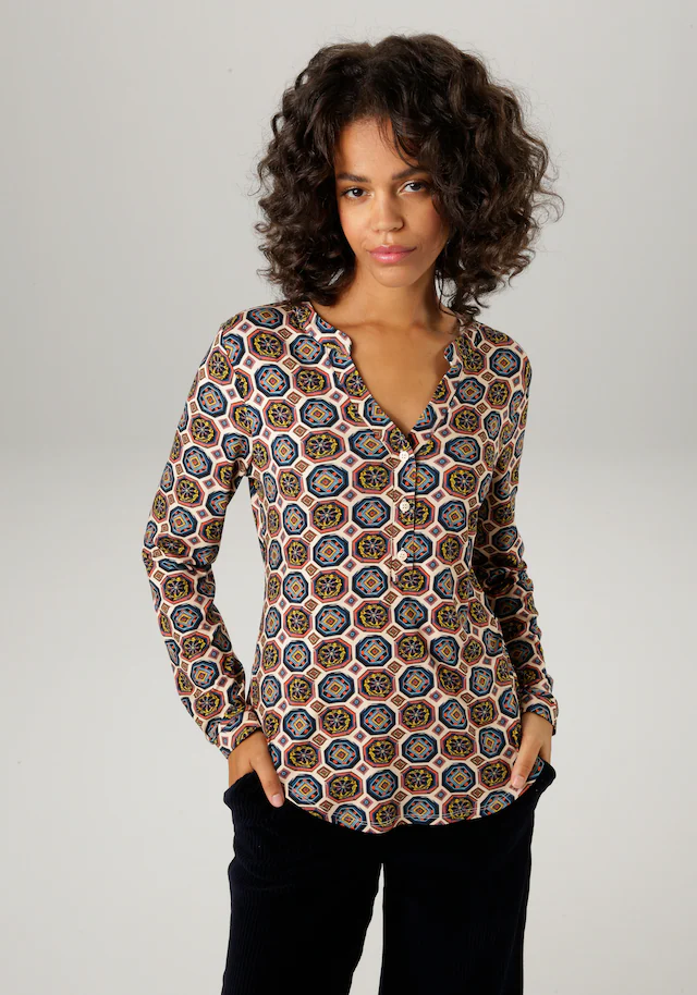 Aniston CASUAL Schlupfbluse mit farbharmonischem Retro-Druck