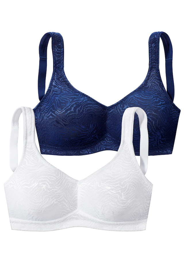petite fleur Soft-BH Packung, 2 Stück,ohne Bügel aus glänzendem Jacquard im Animal-Design – große Größen