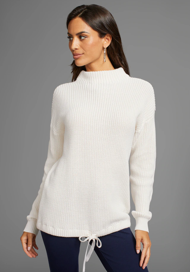 DELMAO Stehkragenpullover mit verstellbarem Saum durch Bindeband