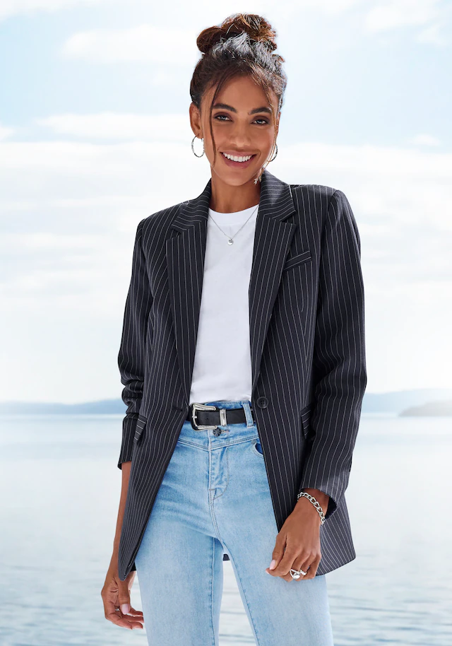 LASCANA Longblazer mit Nadelstreifen, Damenblazer, festlich