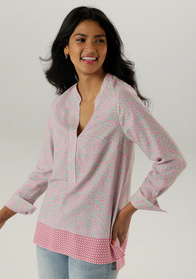 Aniston SELECTED Longbluse mit Rankenmusterung und Bordürendruck am Saum