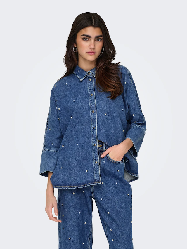 ONLY Jeansbluse »ONLGRACE 3/4 RHINESTONE MB DNM SHIRTNOOS« mit Strasssteinen