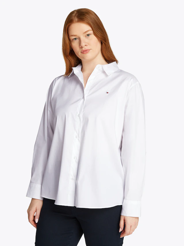 Tommy Hilfiger Curve Hemdbluse »CRV ESS POPLIN REGULAR SHIRT« in Großen Größen, Popeline Qualität, Logostickerei