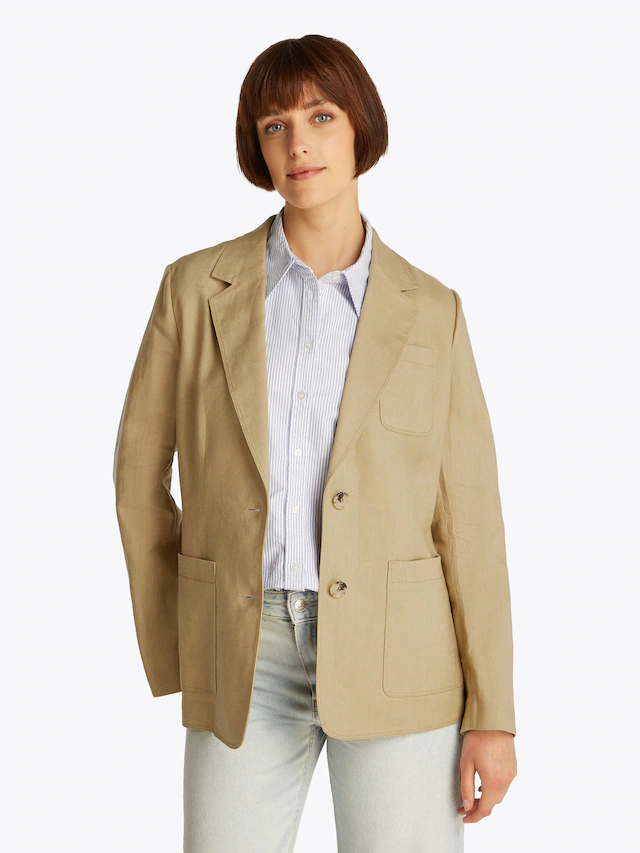 Tommy Hilfiger Kurzblazer »ESS LINEN REGULAR SB BLAZER« mit Metalllabel ,kühlendes Premium Leinen