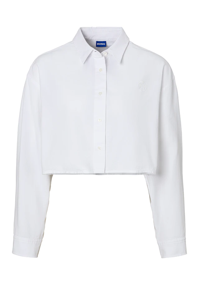 HUGO Klassische Bluse »Erisa_B« Oxford Qualität, tonale Logostickerei, Cropped, Style Fashion