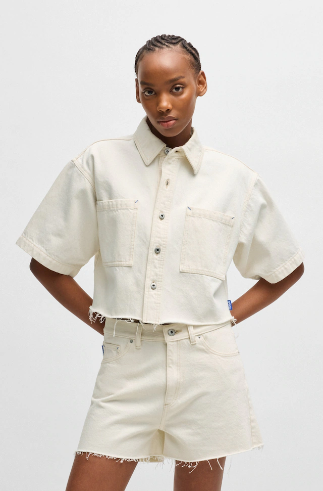 HUGO Jeansbluse »Getecna« mit geschnittenem Saum
