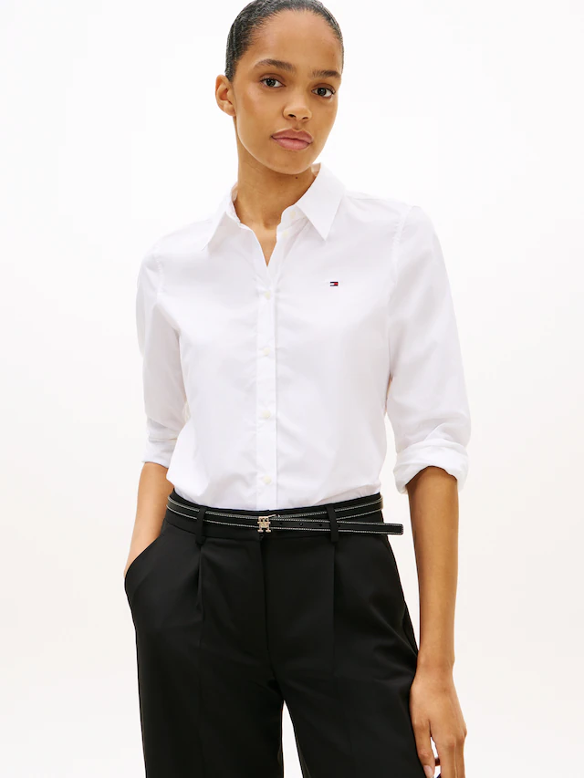Tommy Hilfiger Hemdbluse »STRETCH REGULAR LS SHIRT« mit gesticktem Tommy Hilfiger Logo, Regular Fit