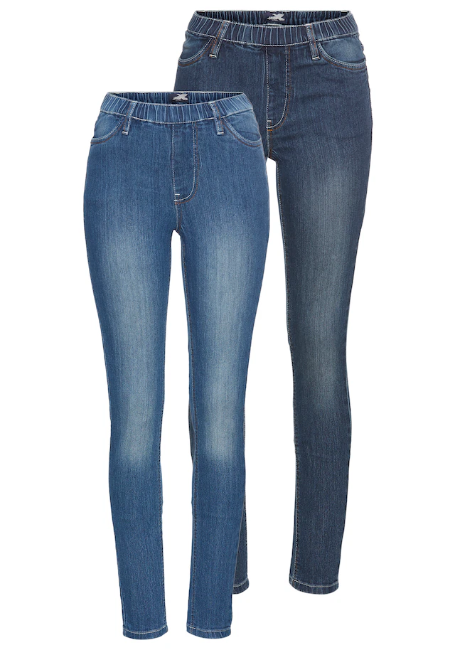 Arizona Jeansjeggings Packung, 2er-Pack,enge Passform,Röhrenjeans,Used-Look-Waschung,hohe Leibhöhe