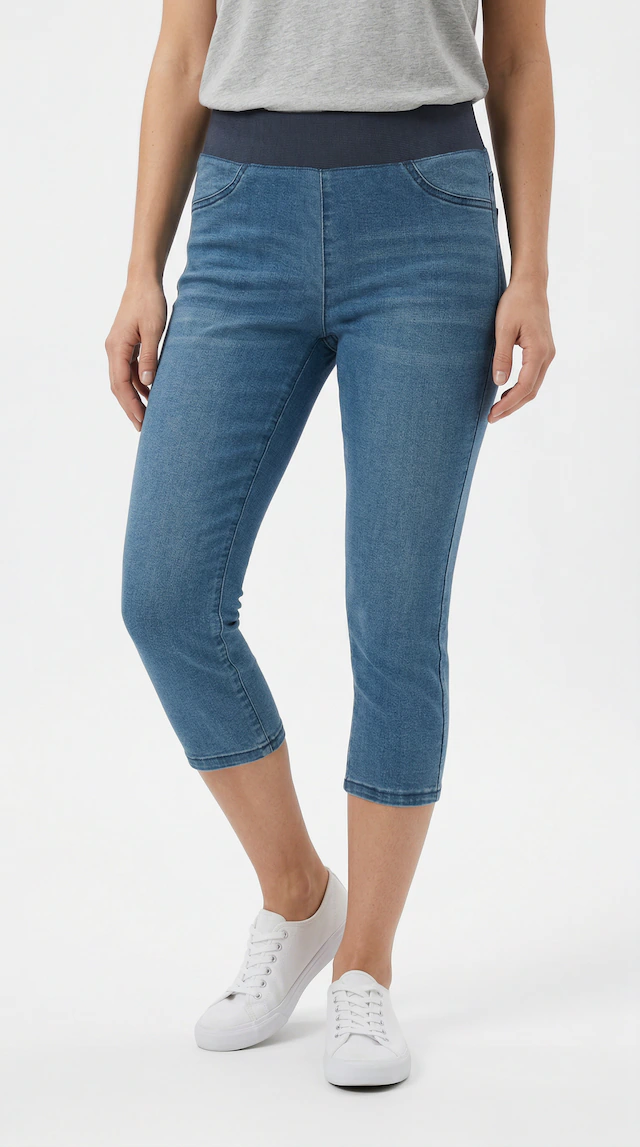 FREEQUENT Caprileggings »FQSHANTAL-CA-DENIM« mit extra breitem Bund