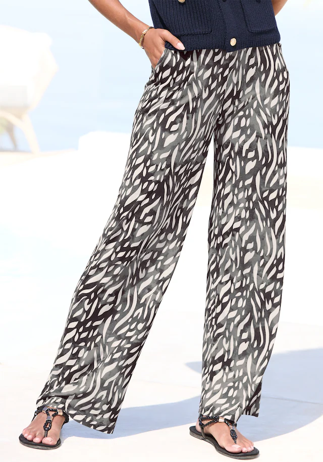 LASCANA Palazzohose aus Viskosejersey, Schlupfhose mit Alloverprint und Taschen