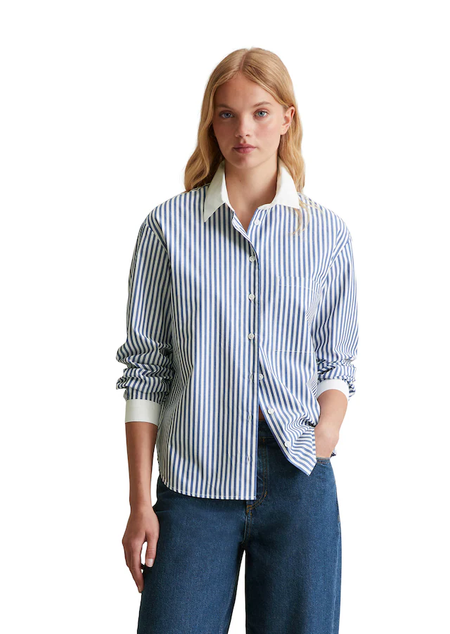 Marc O'Polo DENIM Langarmbluse gestreift, weißer Kragen und Manschette