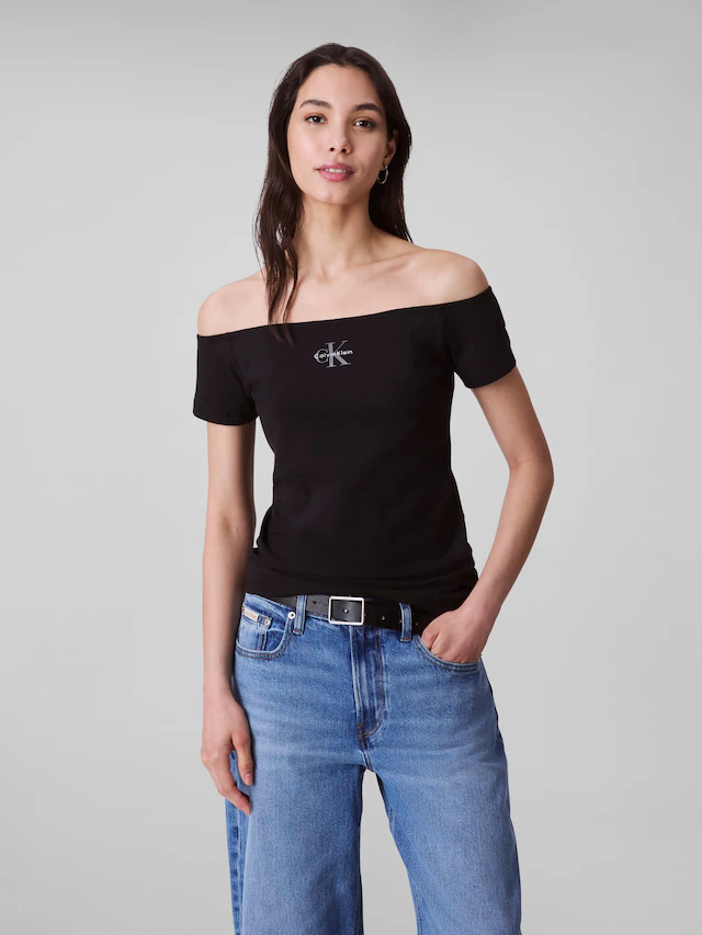 Calvin Klein Jeans Blusentop »MNGRM OFF SHLDR STRT« Mit tiefem Rundhalsausschnitt