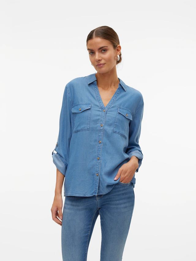 Vero Moda Hemdbluse »VMBREE 7/8 SLEEVE LOOSE TENCEL SHIRT GA« im Denim-Look und mit Riegel am Arm