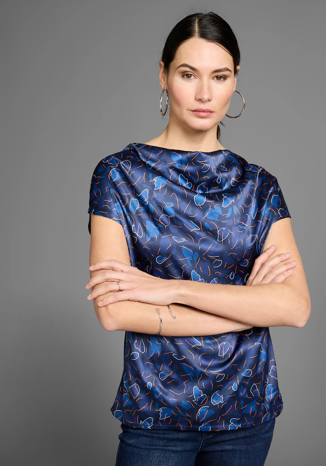 HECHTER PARIS Shirtbluse mit Wasserfallausschnitt und Satinfront