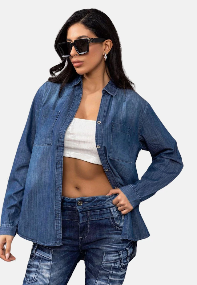 Cipo & Baxx Jeansbluse »Jeansbluse« 1 Stk. mit Brusttaschen, WH134