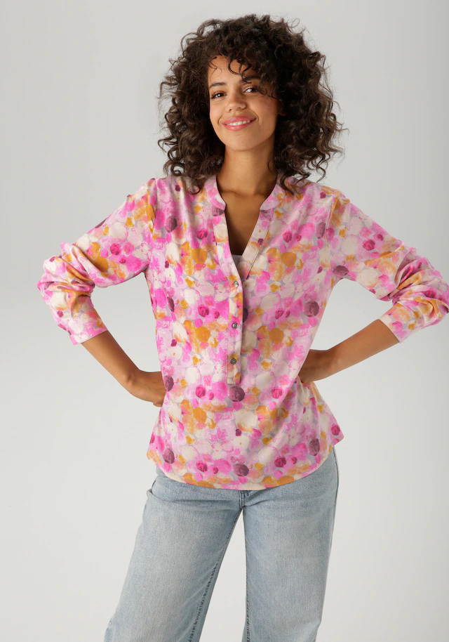 Aniston CASUAL Schlupfbluse mit farbharmonischem, grafischen Druck im Batik-Look