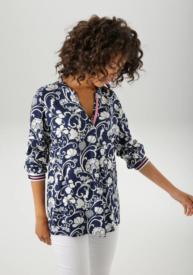 Aniston CASUAL Schlupfbluse mit fantasievollem, grafischen Blumendruck