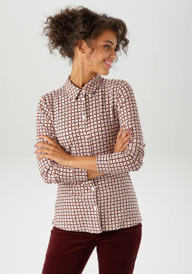 Aniston CASUAL Hemdbluse mit farbharmonischem Retro-Muster