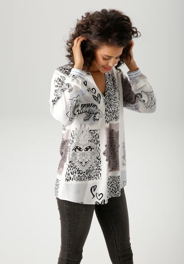 Aniston CASUAL Schlupfbluse im extravaganten Patch-Druck-Dessin