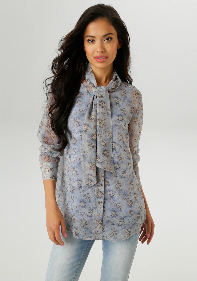 Aniston SELECTED Langarmbluse mit Schluppe und minimalen Blümchenmuster